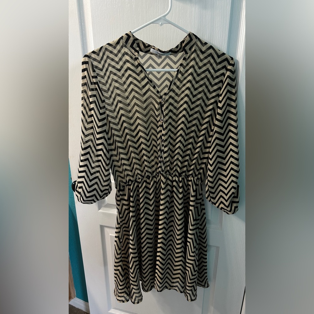 Tan & Black Chevron Dress